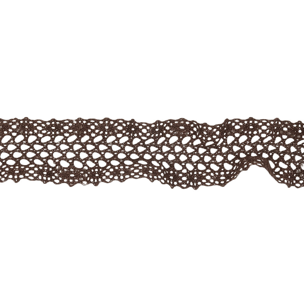 Brown Ruffled Stretch Cotton Blend Lace Trim - 0.875"