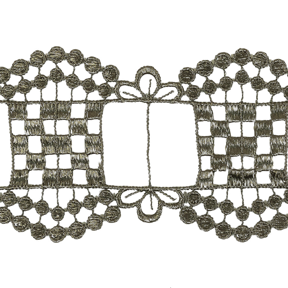 Olive Green Checks, Windows and Leaves Venise Lace Trim - 2.25"