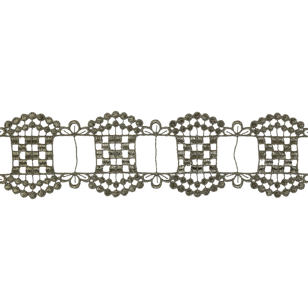 Olive Green Checks, Windows and Leaves Venise Lace Trim - 2.25"