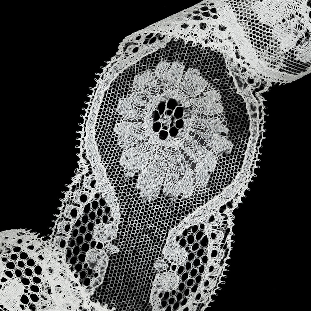 White Floral Lace Trim with Tiny Picot Edging - 2.125"