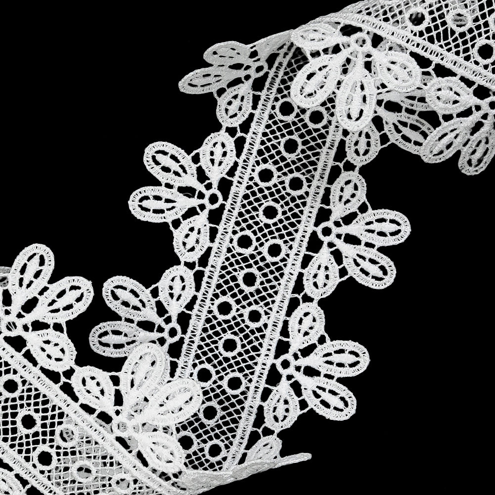 White Leaves and Dots Venise Lace Trim - 2"