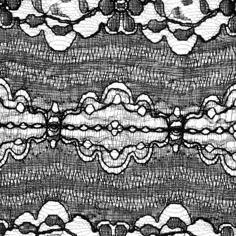 Black Floral and Abstract Re-Embroidered Lace Trim with Scalloped Edges - 5.25"