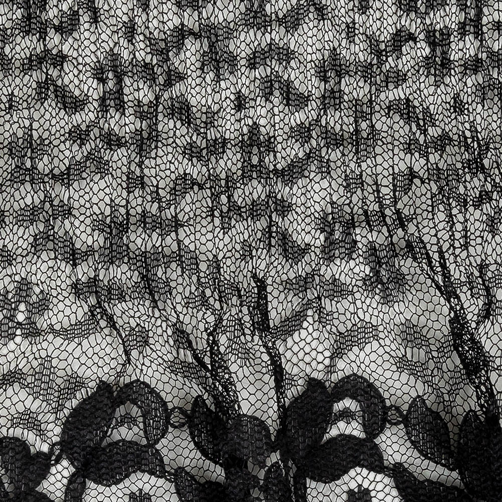 Black Floral Pleated and Ruffled Lace Trim with Scalloped Edge - 5.5"