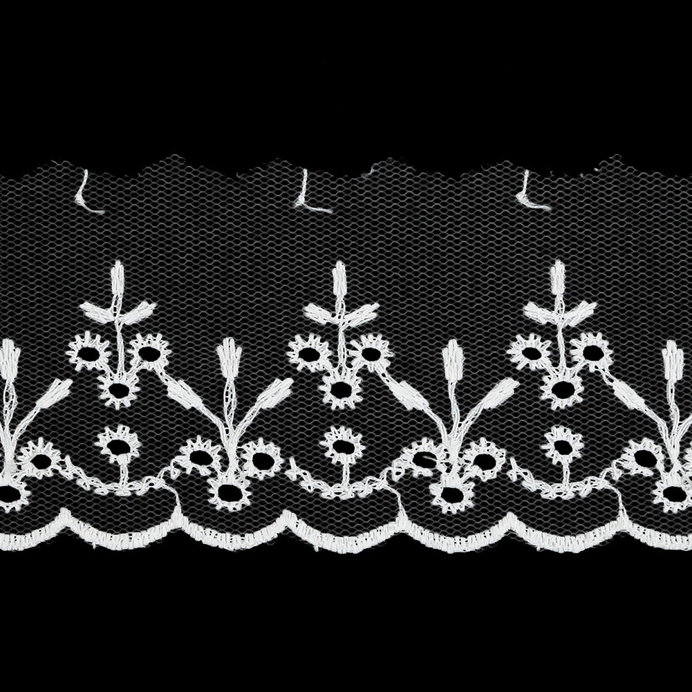 White Embroidered Eyelet Lace Trim - 1.75"