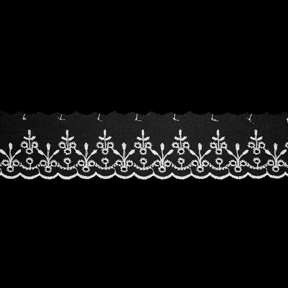 White Embroidered Eyelet Lace Trim - 1.75"