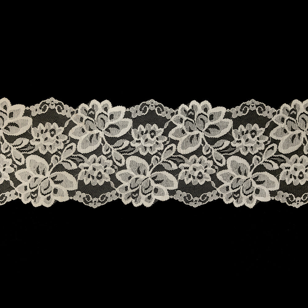 White Floral Lace Trim with Finished Edges - 5.5"