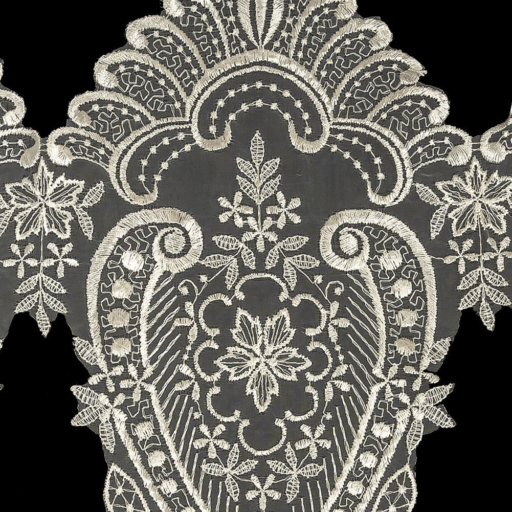 White Paisley and Floral Oversized Embroidered Organza Lace Trim - 14"