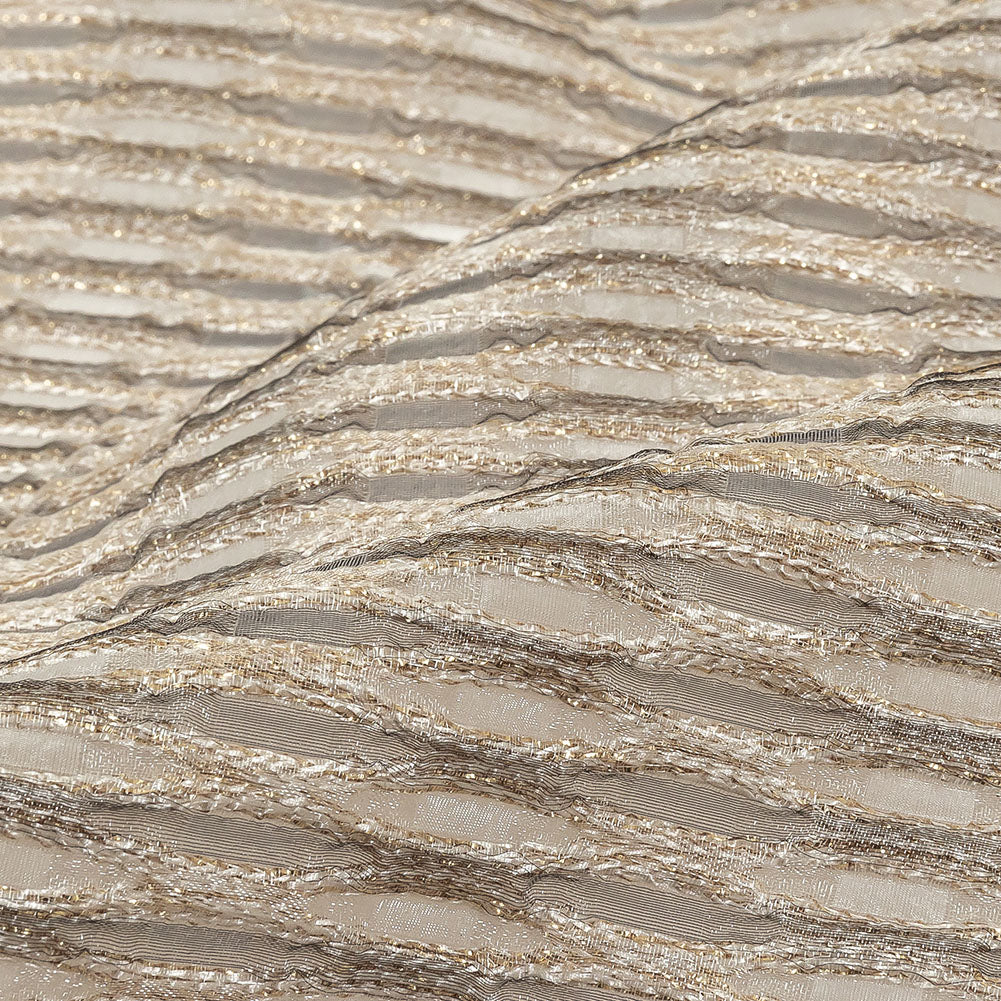 Metallic Gold and Beige Raised Lattice Sheer Organza Luxury Brocade