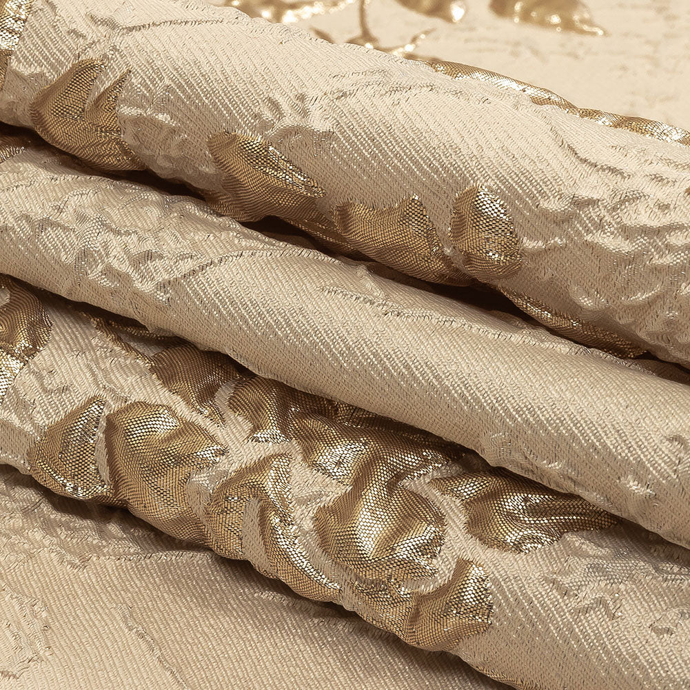 Metallic Gold and Beige Roses and Leaves Luxury Brocade