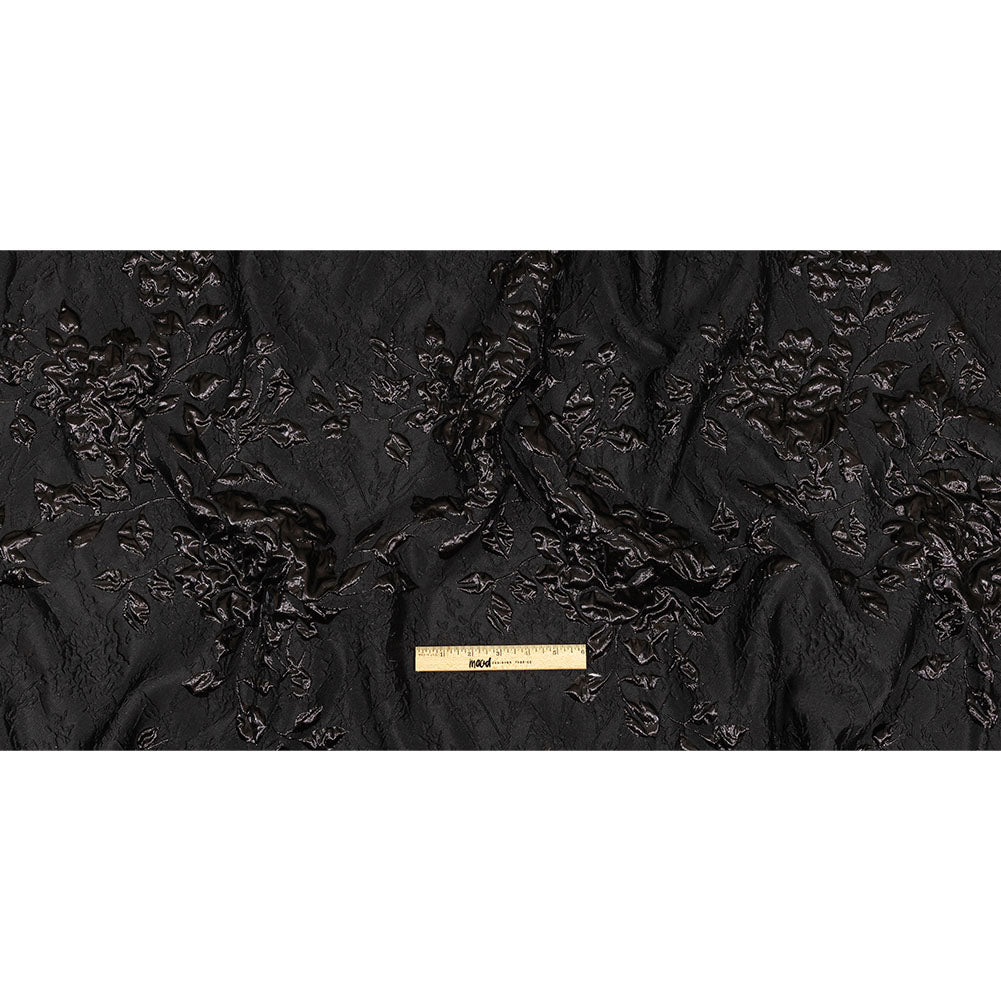 Metallic Black Roses and Leaves Luxury Brocade