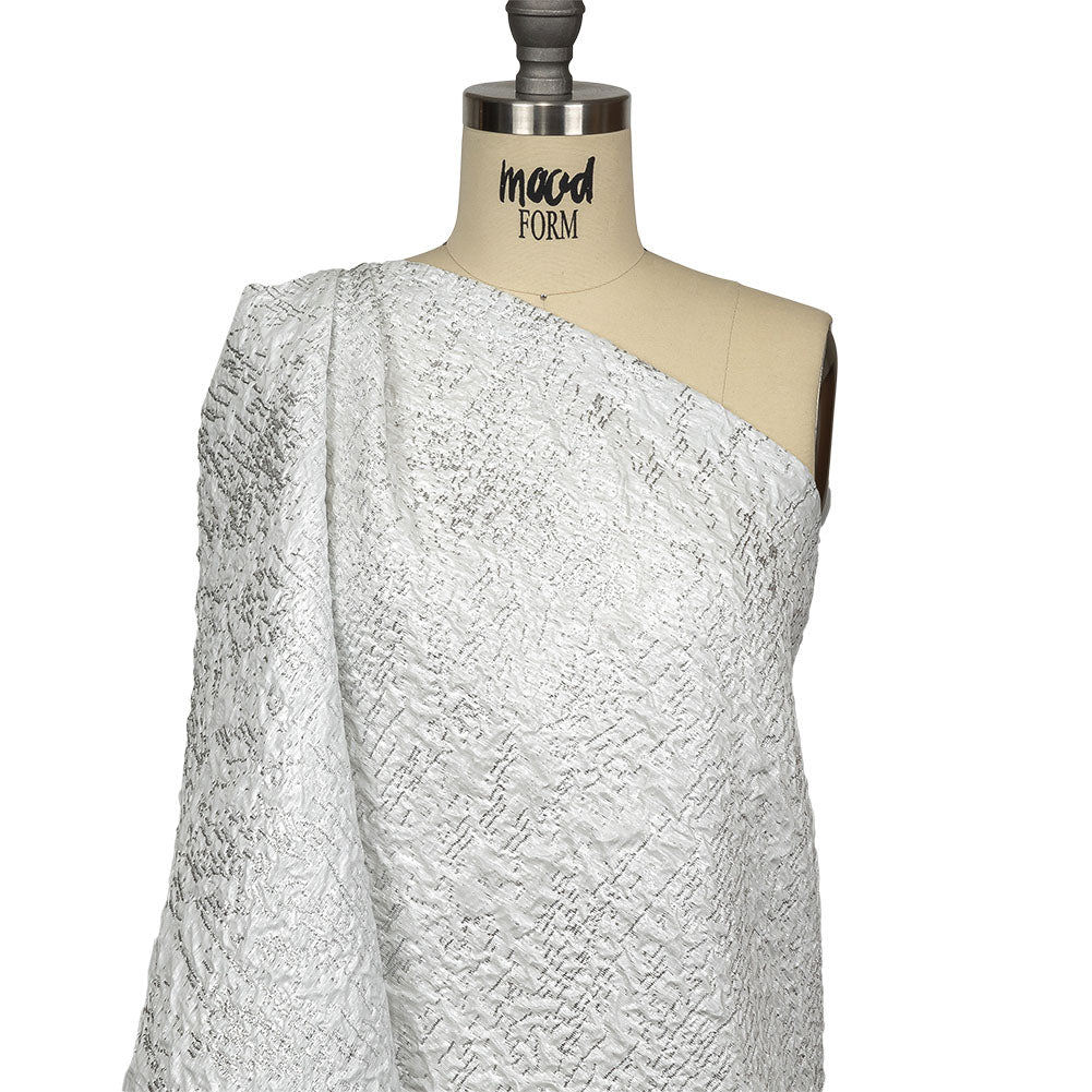 Metallic Silver and White Crinkled Luxury Brocade