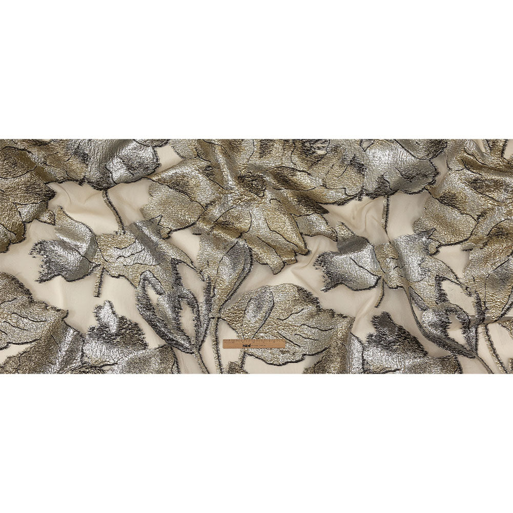 Metallic Silver and Gold Oversized Flowers Luxury Burnout Brocade