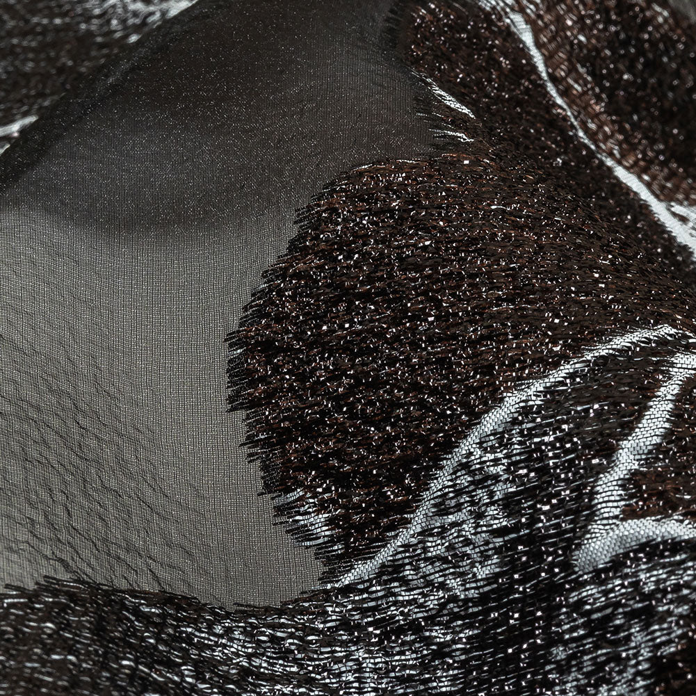 Metallic Black, White and Brown Oversized Flowers Luxury Burnout Brocade
