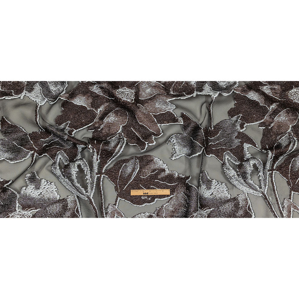 Metallic Black, White and Brown Oversized Flowers Luxury Burnout Brocade