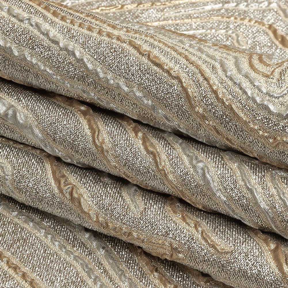 Metallic Silver, Gold and Beige Contour Lines Luxury Brocade