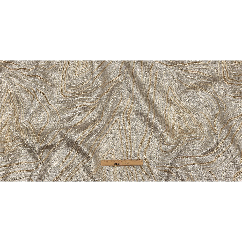 Metallic Silver, Gold and Beige Contour Lines Luxury Brocade