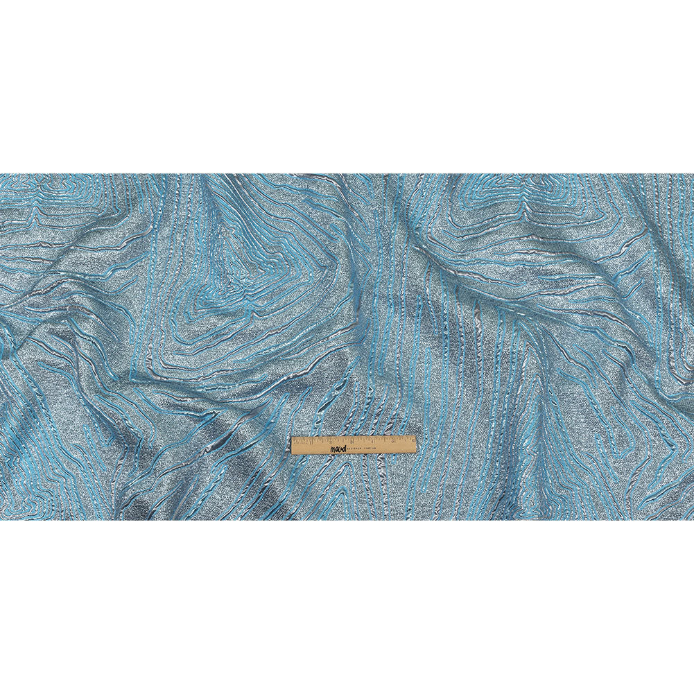 Metallic Silver and Sky Blue Contour Lines Luxury Brocade