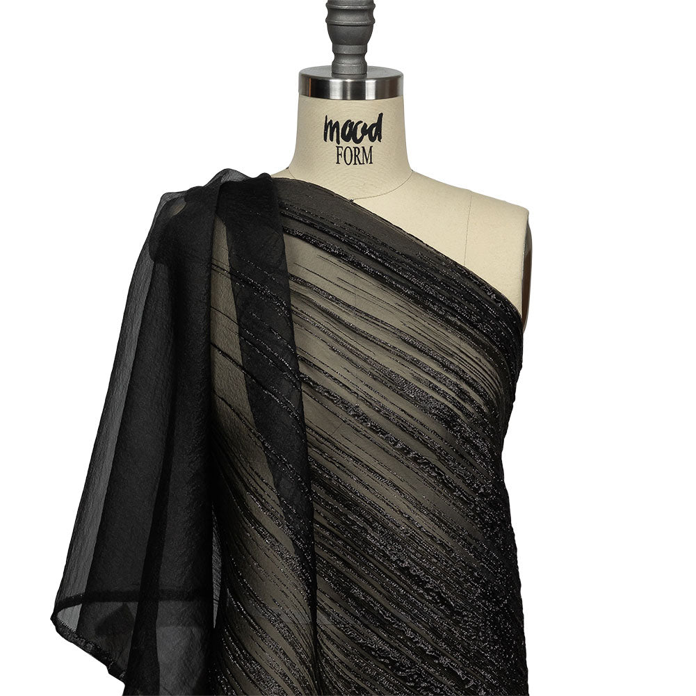 Metallic Black Lines Luxury Organza Brocade