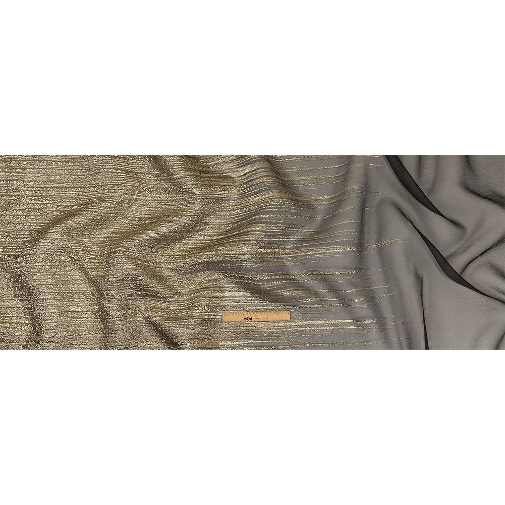 Metallic Gold and Black Lines Luxury Organza Brocade