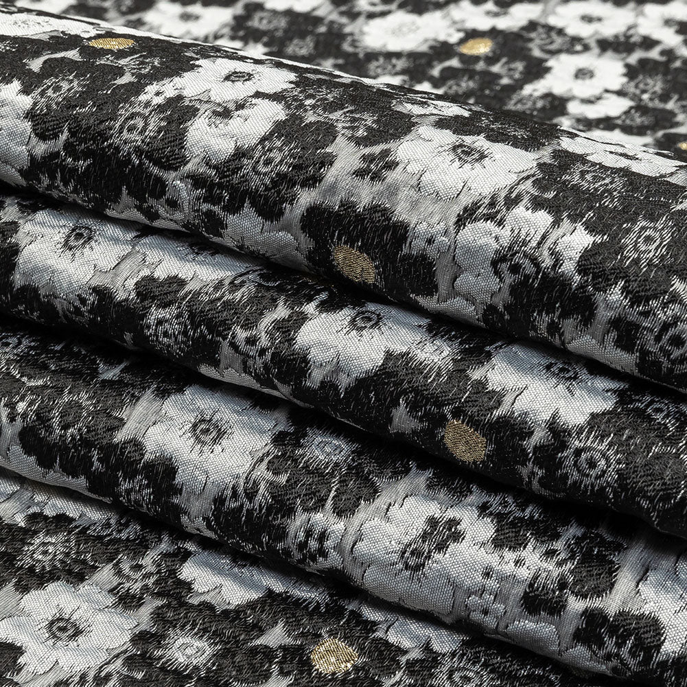 Black, Gray and Metallic Gold Floral Luxury Brocade