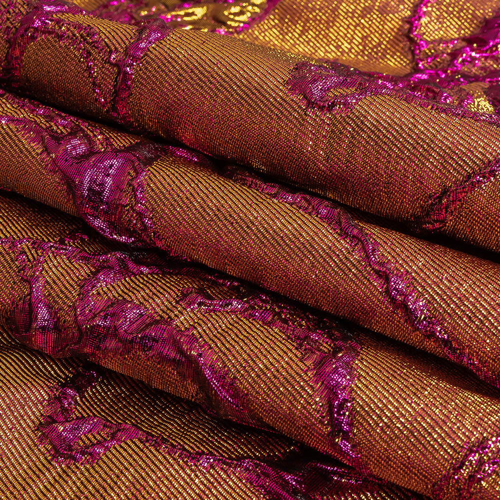 Metallic Iridescent Fuchsia and Gold Floral Luxury Brocade