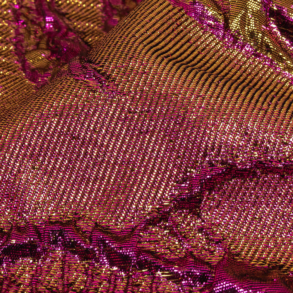 Metallic Iridescent Fuchsia and Gold Floral Luxury Brocade