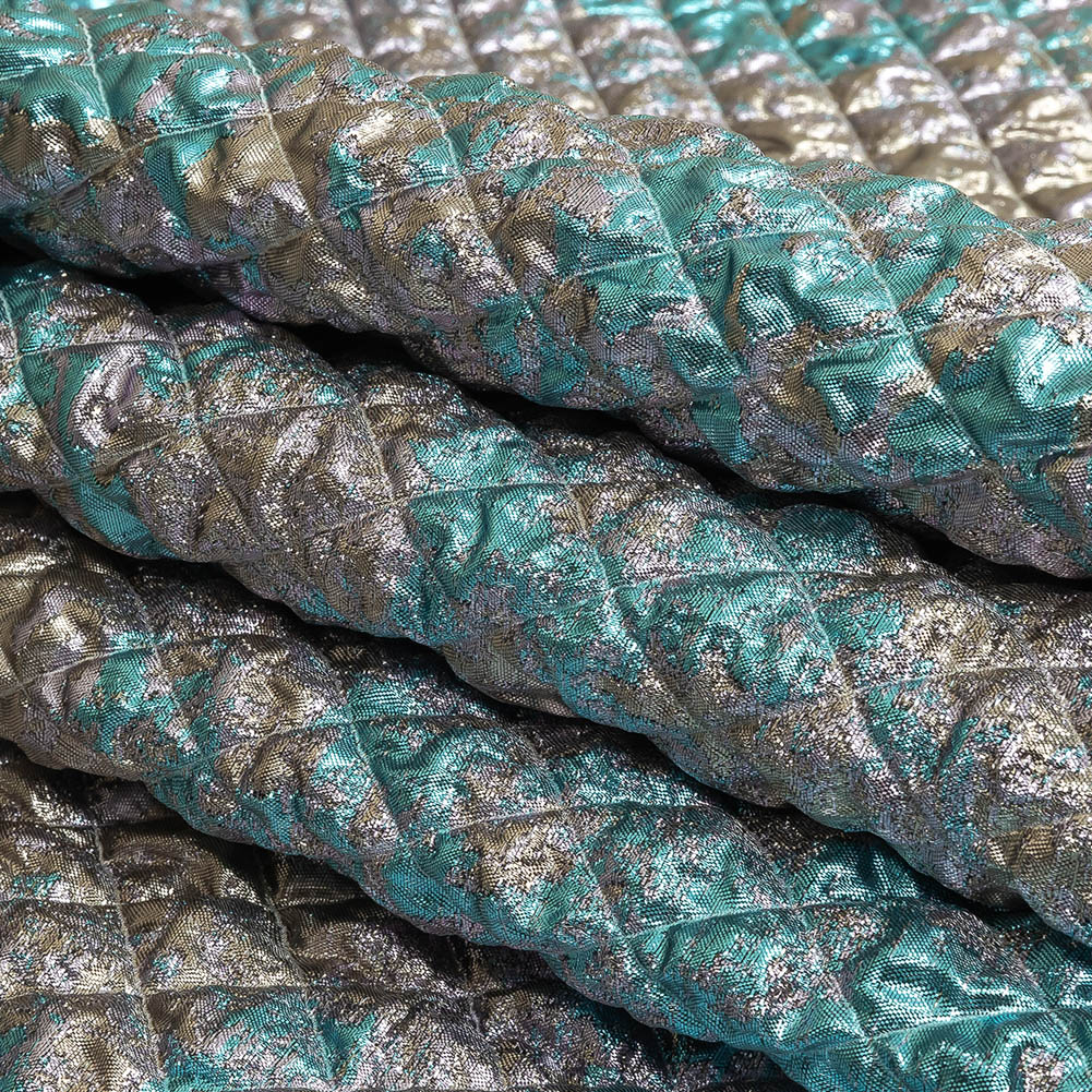 Metallic Silver, Lilac and Sky Diamond Quilted Luxury Brocade