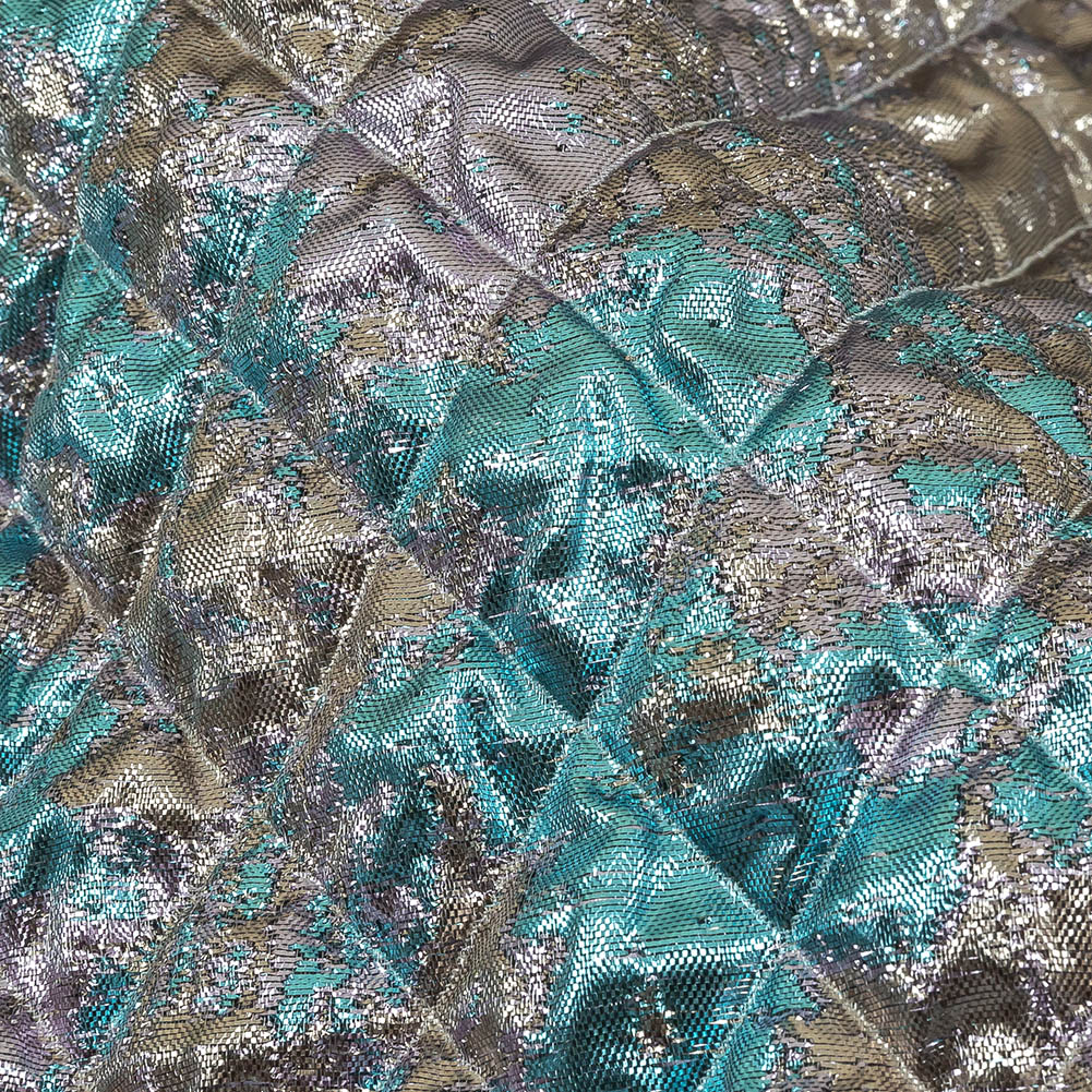 Metallic Silver, Lilac and Sky Diamond Quilted Luxury Brocade