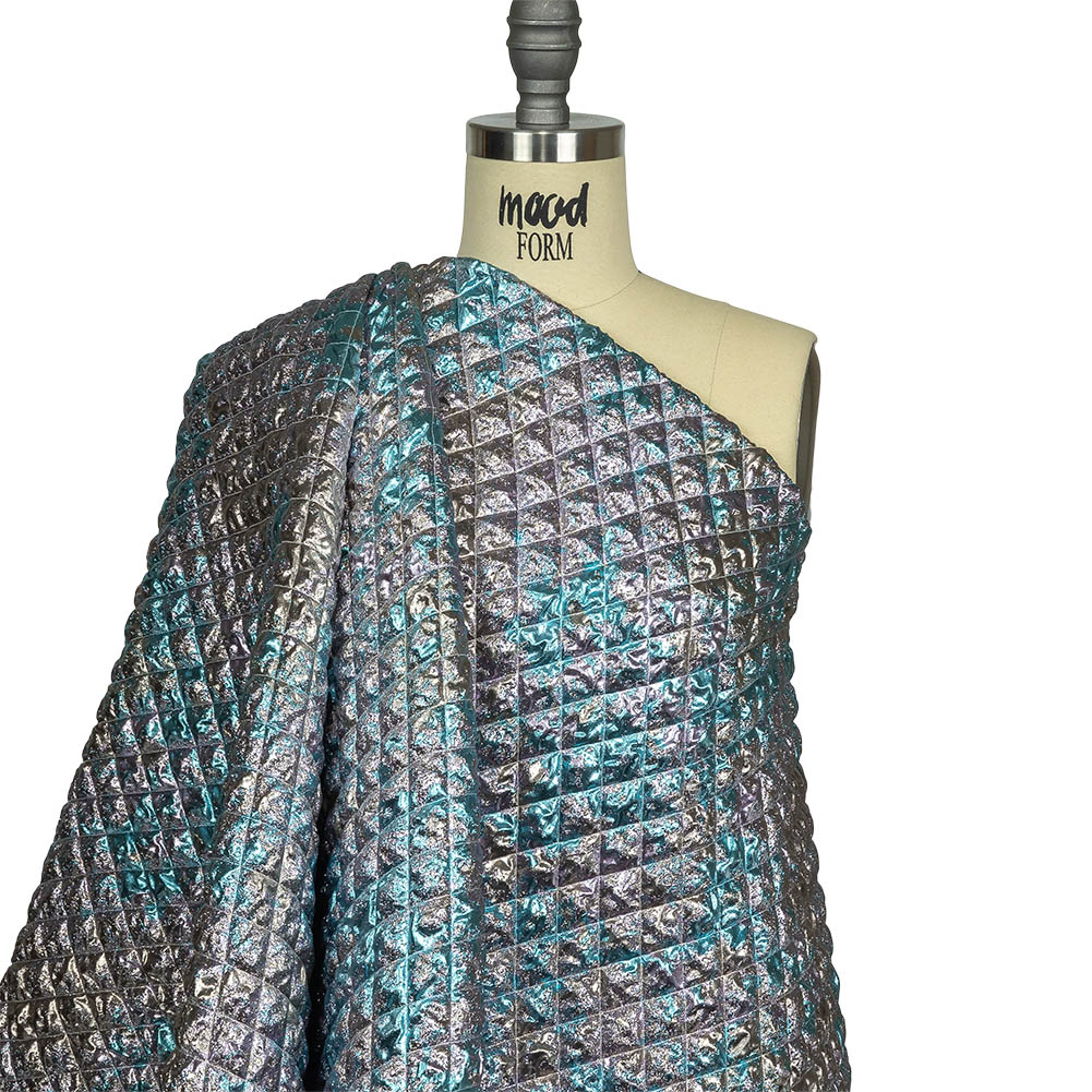 Metallic Silver, Lilac and Sky Diamond Quilted Luxury Brocade