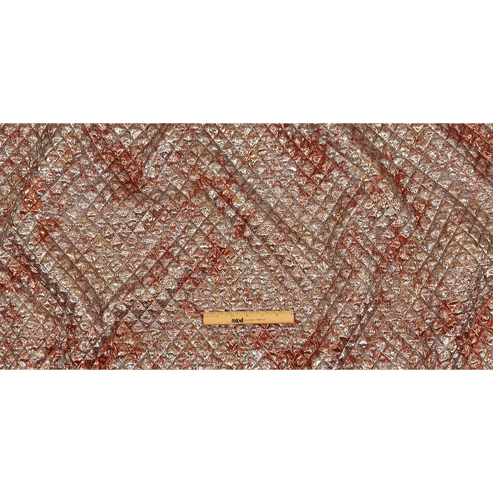 Metallic Copper, Bronze and Silver Diamond Quilted Luxury Brocade