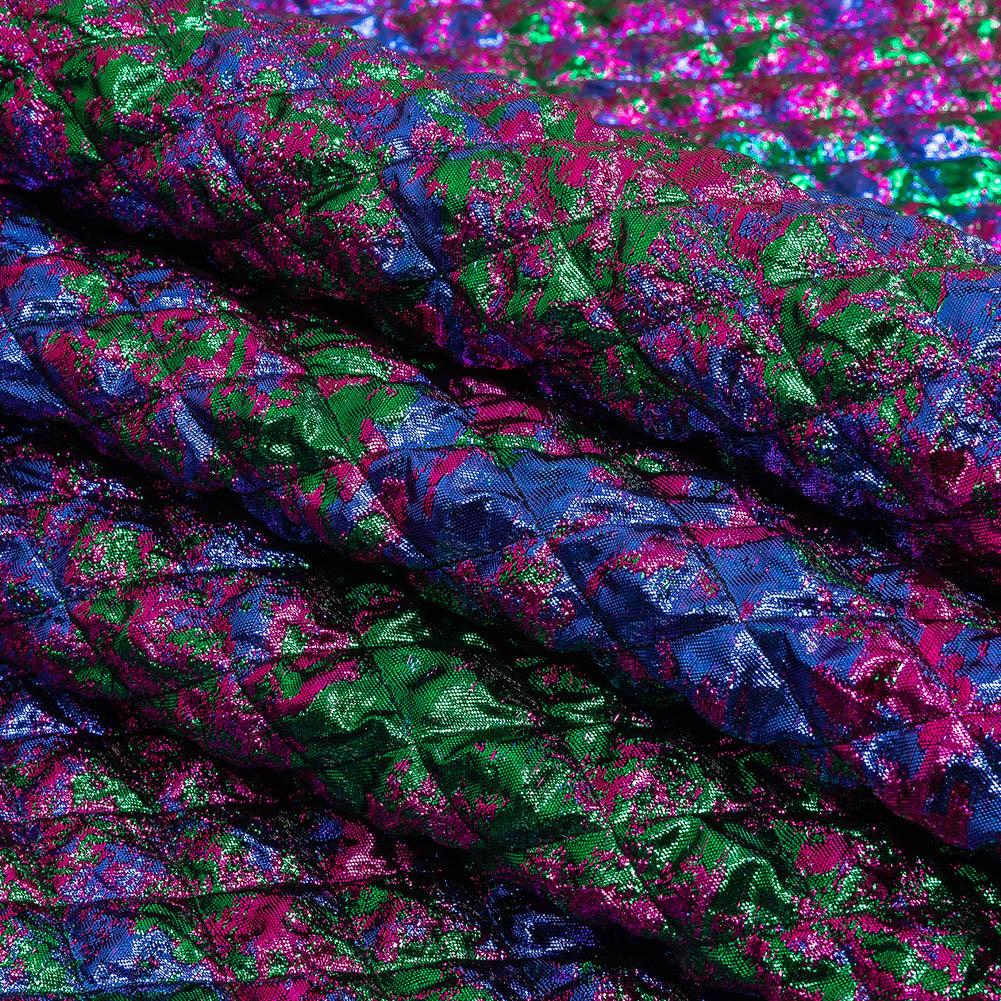 Metallic Green, Blue and Fuchsia Diamond Quilted Luxury Brocade