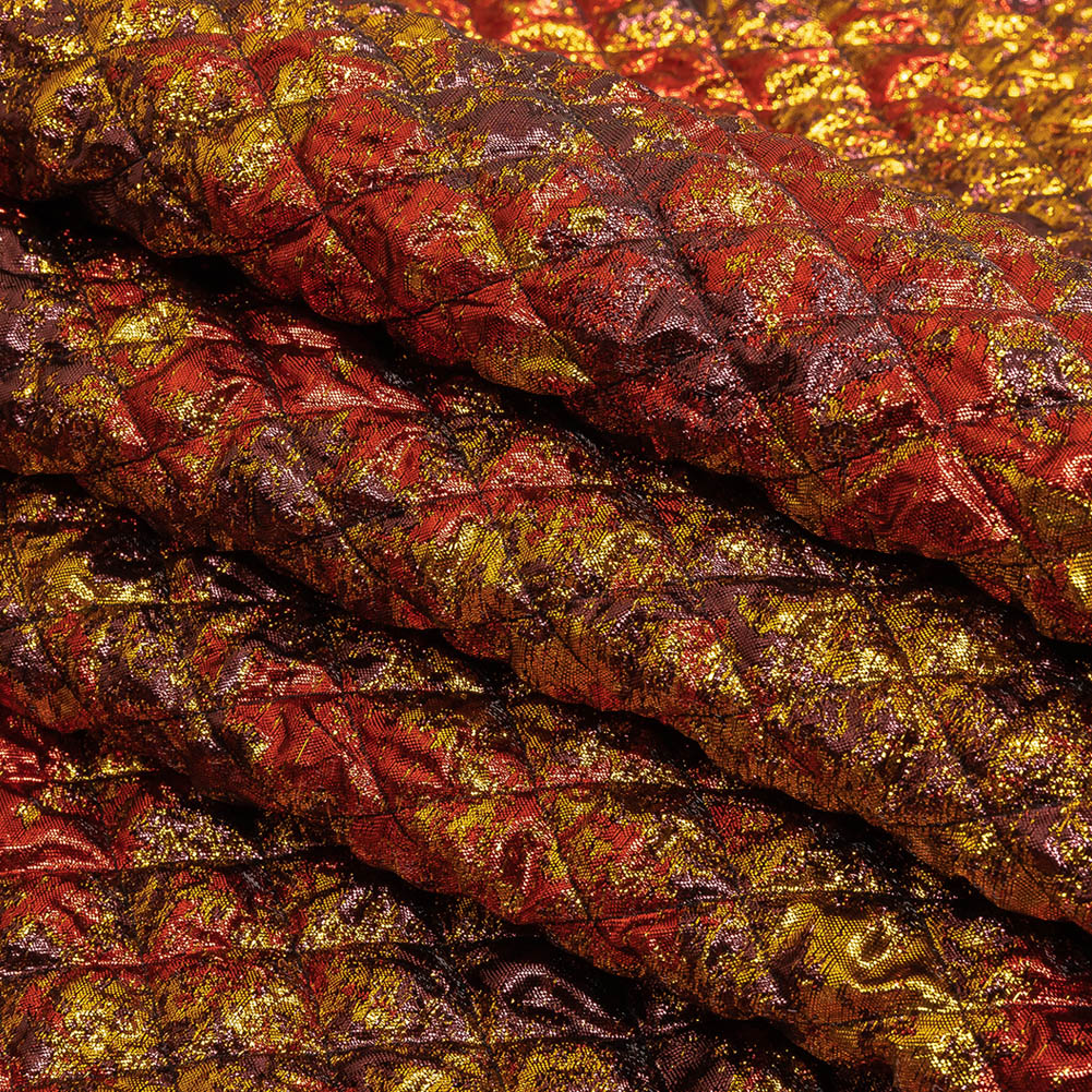 Metallic Red, Gold and Burgundy Diamond Quilted Luxury Brocade