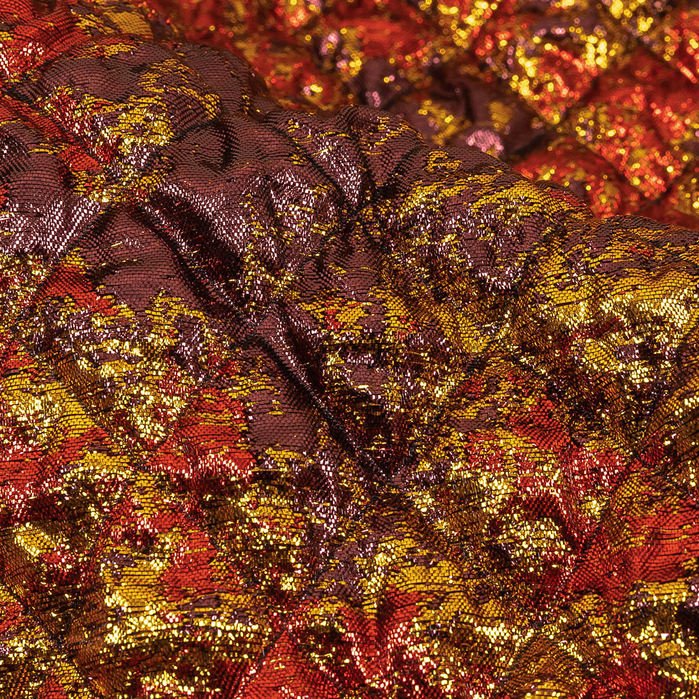 Metallic Red, Gold and Burgundy Diamond Quilted Luxury Brocade