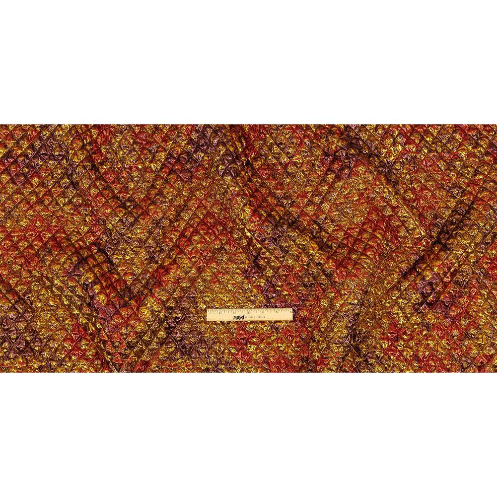Metallic Red, Gold and Burgundy Diamond Quilted Luxury Brocade