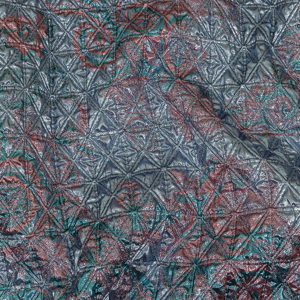 Metallic Powder Blue, Aqua and Baby Pink Lattice Quilted Look Luxury Brocade