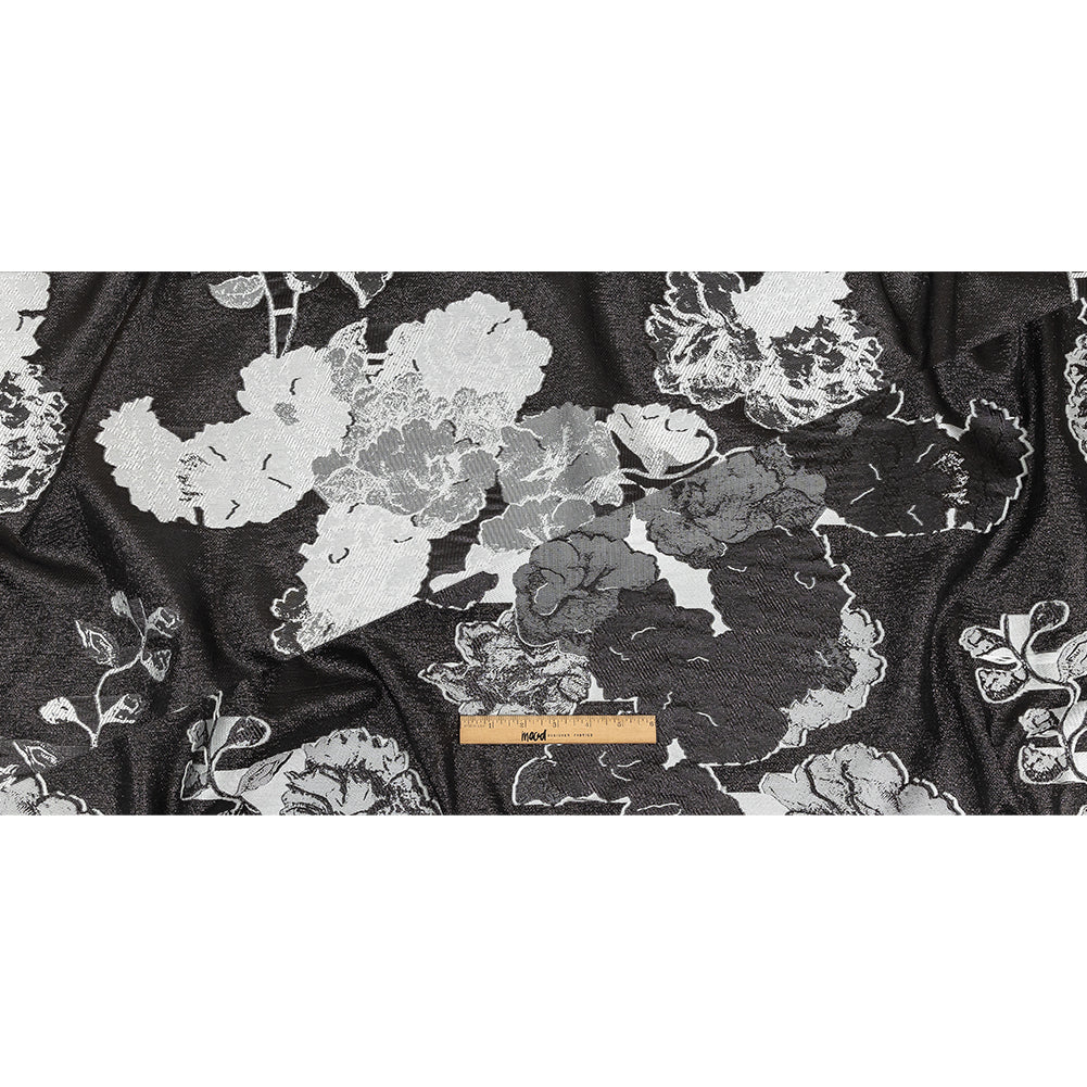 Metallic Black and White Floral Luxury Burnout Brocade