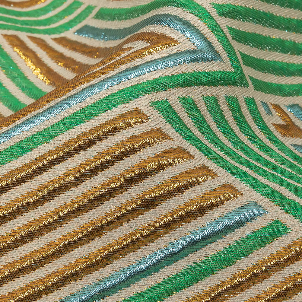 Metallic Gold, Powder Blue and Seafoam Diamond Stripes Luxury Brocade