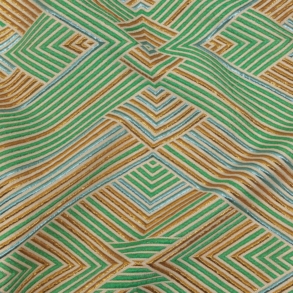 Metallic Gold, Powder Blue and Seafoam Diamond Stripes Luxury Brocade