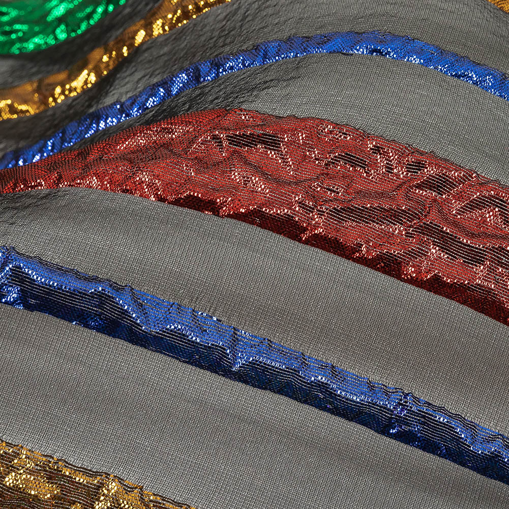 Metallic Primary Colors and Black Fading Lines Luxury Organza Brocade