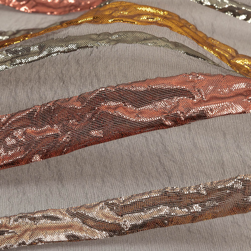 Metallic Rose, Silver and Gold Fading Lines Luxury Organza Brocade