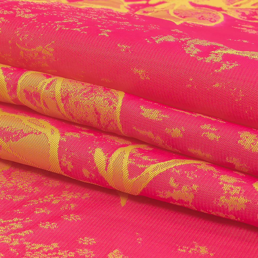 Neon Pink and Yellow Distressed Roses Luxury Brocade