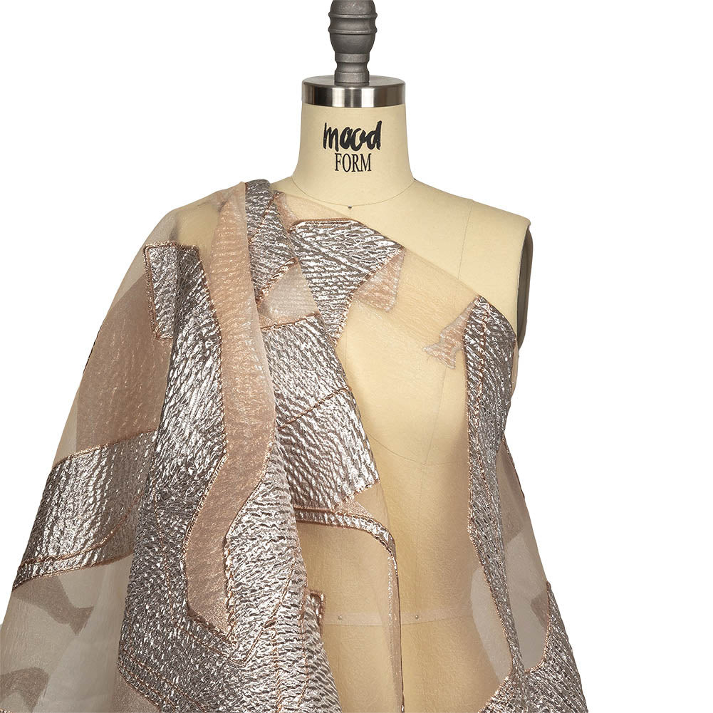 Metallic Silver and Rose Gold Abstract Luxury Burnout Brocade