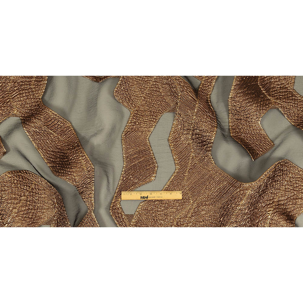 Metallic Bronze and Black Abstract Luxury Burnout Brocade