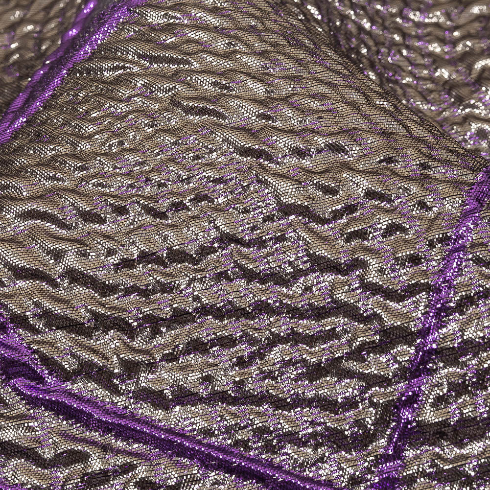 Metallic Silver and Purple Abstract Luxury Burnout Brocade