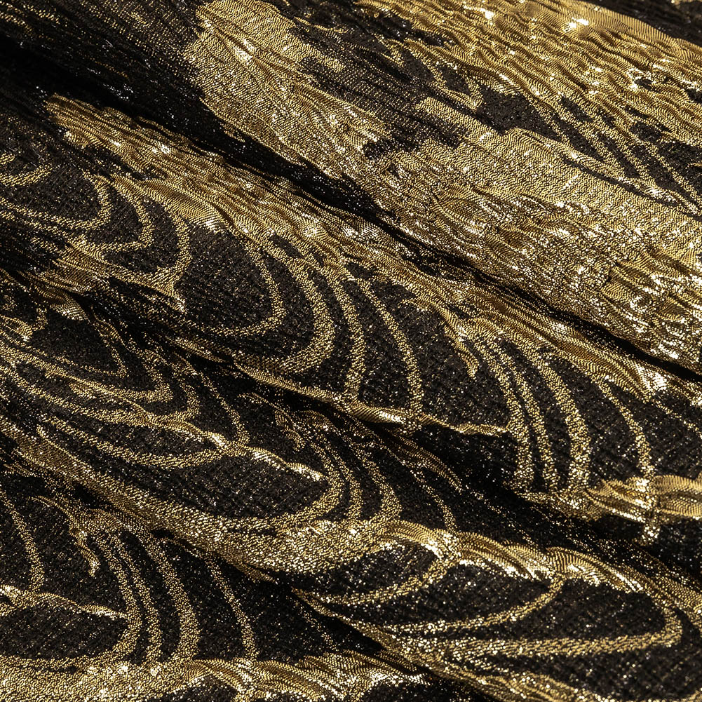 Metallic Gold and Black Wood Grain Luxury Plisse Brocade