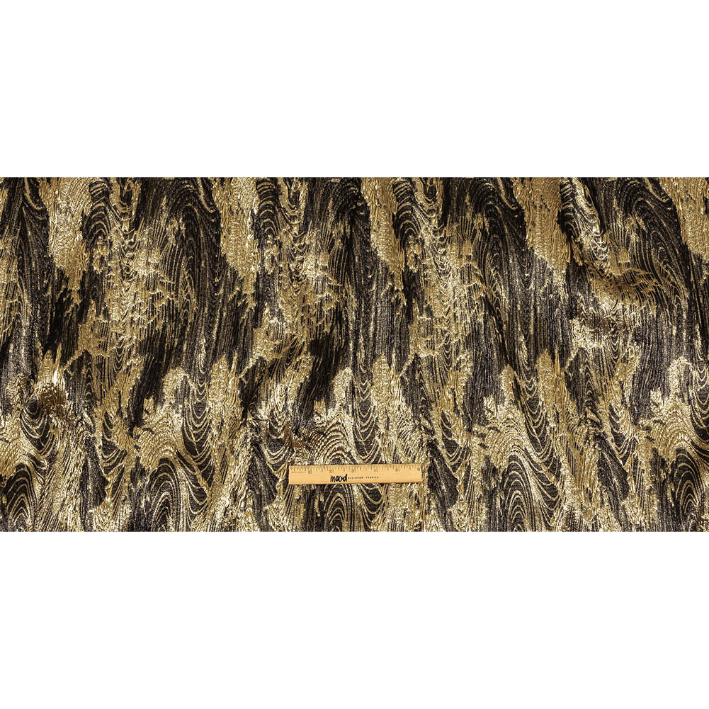 Metallic Gold and Black Wood Grain Luxury Plisse Brocade