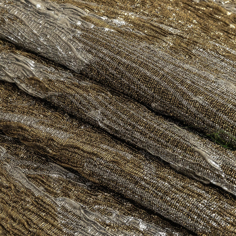 Metallic Silver and Gold Wood Grain Luxury Plisse Brocade