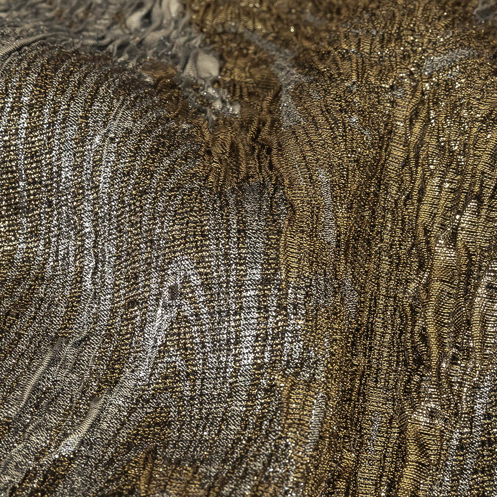 Metallic Silver and Gold Wood Grain Luxury Plisse Brocade