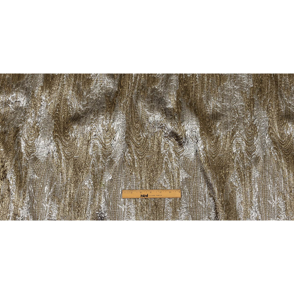 Metallic Silver and Gold Wood Grain Luxury Plisse Brocade