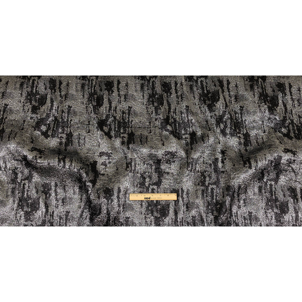 Metallic Silver and Black Abstract Luxury Plisse Brocade